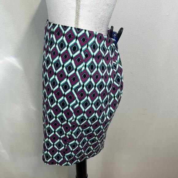 Willi Smith Skirt size 2 Purple Green Diamonds Straight Pencil Stretch Knee - Picture 4 of 7